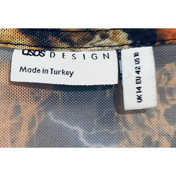 Asos Designs Top Womens 10 Flame Butterfly Print Mesh Cropped Long Sleeve Boho - Picture 5 of 7